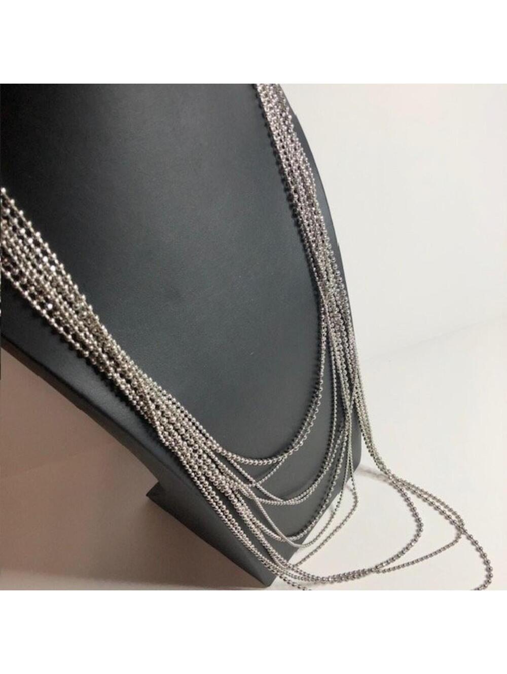 B1439 Chico's Multi-Strand Layered Ball Chain Necklace Silvertone Rhinestone 30" - Picture 1 of 3